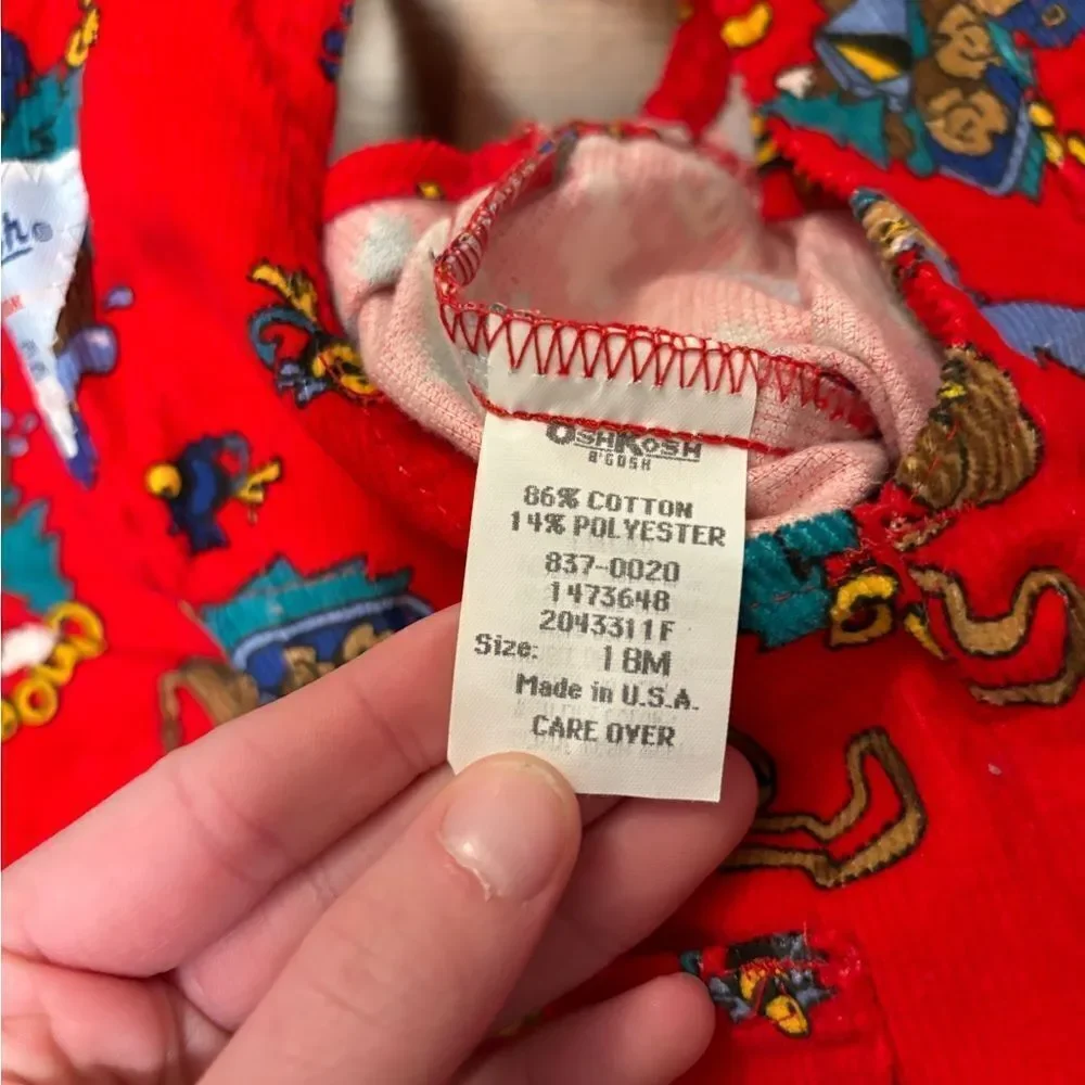 Osh Kosh B’Gosh vintage red corduroy bear camping fishing outdoors overalls